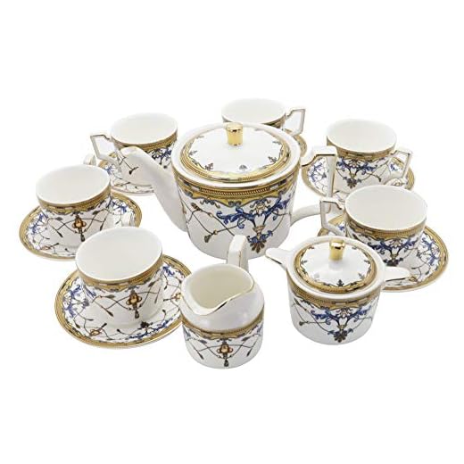 fanquare 15 Piezas Juegos de Té de Porcelana Serie Real Británica, Juego de Café China de Patrón Vintage Azul, Juego de Vajillas para Adultos
