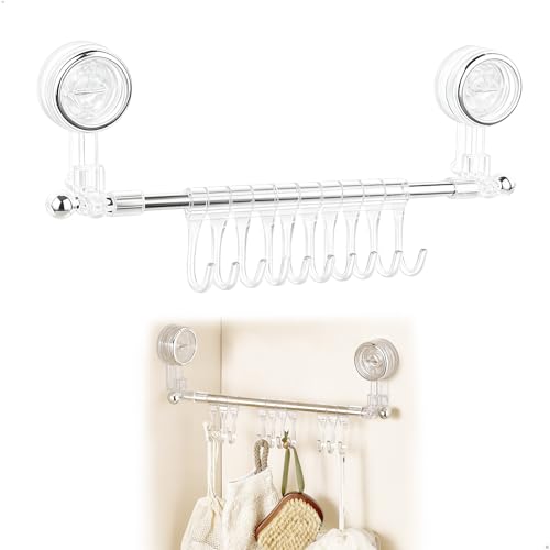 fuxunamz Support Ustensiles Cuisine Sans Perçage, Porte Ustensiles Cuisine Mural Avec Ventouse, 10 Crochets, 40 Cm de Long, 20 Kg Capacité, Montage 1 Minute,...
