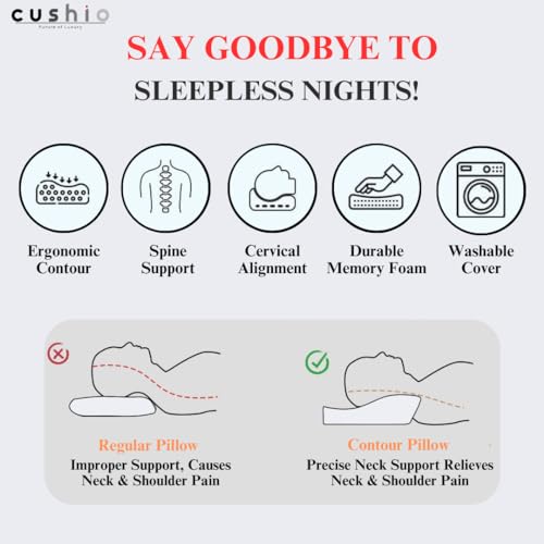 Image of CUSHIO Memory Foam Butterfly Contour Pillow (Pack of 2) Cervical Orthopedic Memory Pillow for Neck & Shoulder Pain Relief | Size 20 inchx12 inch (White)