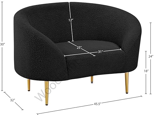 Image of Rosewood Luxury Curved Sofa in Premium Boucle Fabric | Solid Wood Structure | High Density Foam | Sturdy Golden Legs | Comfortable & Stylish Couch for Modern Living Room (Black, 1 Seater)