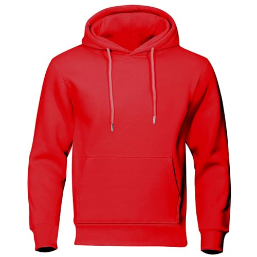 Mens Hoodies Pullover Winter Fleece Slim Fit Sweatshirts Sport Warm Solid Color Hooded Sweatshirt with Kanga Pockets