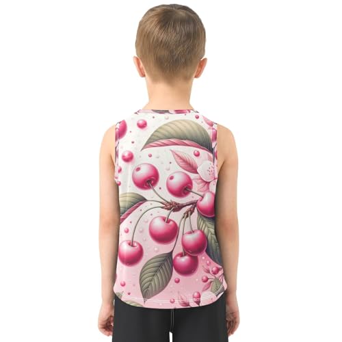 susiyo Pink Cherry Branch Fruits Boys Sleeveless Tank Top Girls Athletic T Shirt3