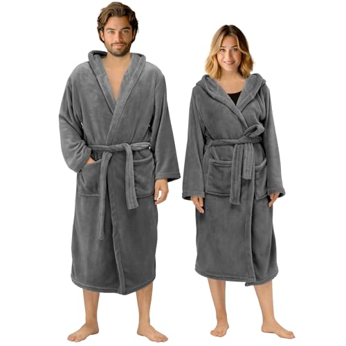 HOMELEVEL Bademantel Morgenmantel Unisex - kuschelweicher Reisebademantel Saunamantel - Mikrofaser Mantel mit Kapuze für Männer und Frauen - verschiedene Größen