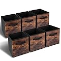 EWES 13 Inch Fabric Storage Cubes, 6 Pack Foldable Storage Bins with Handle, Storage Baskets Box for Shelves, Closet, Organizer, Brown Black