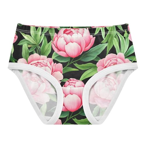 Designer Toddler Underwear Floral 2t Cotton Panties for Girl Pink Peony Floral Rose Green Leaves Kids Undies Briefs