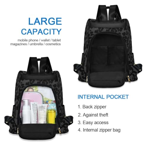 Image of ALAZA Grey Black Leopard Print Pattern Backpack Purse for Women Anti Theft Fashion Back Pack Shoulder Bag