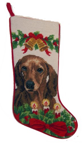 Ed-co Rouge Lisse Manteau Teckel Chien Broderie Chaussette de Noël