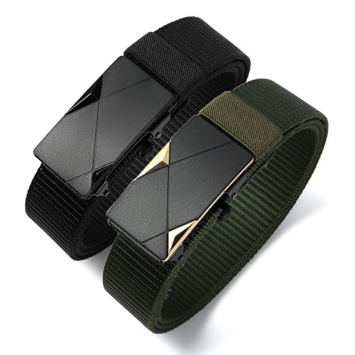 Men's Ratchet Tactical Gun Belt, 2 Pack 1.5" Nylon Web Work Belt with Automatic Slide Buckle2