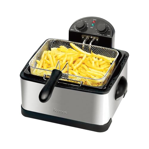 Kenmore Electric Deep Fryer - Grease & Odor Filtration, Simple Temperature Control, Eléctrica Freidoras For Home Use, 3 Baskets For Frying French Fries, Chicken Wing, 4 Liter Capacity Stainless Steel