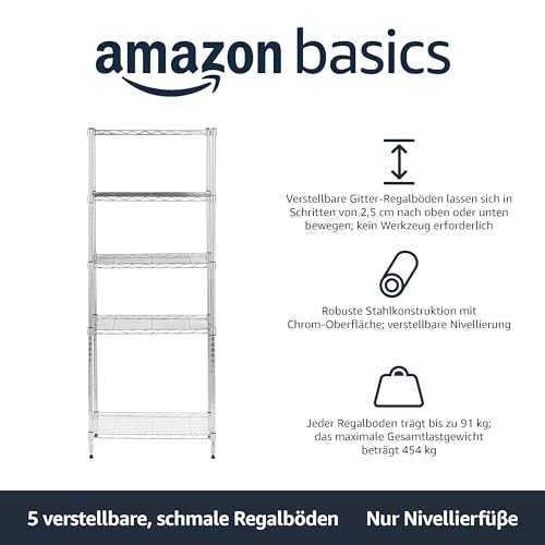 Amazon Basics schmaler Aufbewahrungsschrank mit 5 Regalböden, höhenverstellbaren Einlegeböden und Nivellierfüßen, max. 453 kg Gewicht… – Ansicht 4