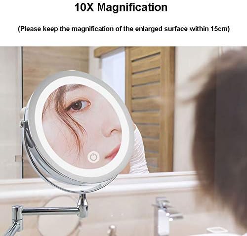 Makeup Mirror Mirror Wall Mounted Makeup with LED Light 10X Magnification 7 Inch Double- Sided Swivel Extendable Round USB Charging Touch Dimming Vanity Shaving for Bath Spa and Hotel