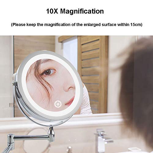 Miroir de maquillage mural LED 10X extensible rechargeable USB - 7