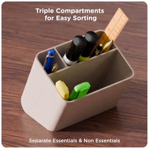 Image of eo Desk Organizer with Phone Stand | Dual Compartment Pen Stand | Removable Base Organizer | Quick-Access Desk Accessories for Office Desk, Study Table & Work From Home (Apex, Sustainable)