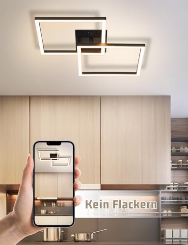 Homefire Deckenlampe LED Deckenleuchte Schlafzimmer - 24W Wohnzimmerlampe Warmweiß Küchenlampe Modern Esszimmerlampe Schwarz Eckig Deckenleuchten für Wohnzimmer Kinderzimmer