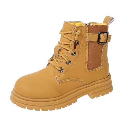 IWIHMIV Kids Short Boots Boys Girls Winter Lace Up Booties Toddler Non Slip Outdoor Soft Bottom Boots with Zipper