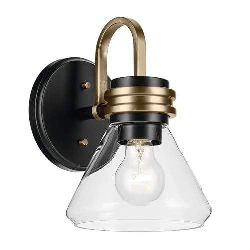 Image of Kichler Farum 7.25 inch 1-Light Wall Sconce Bathroom Vanity Light Fixture with Clear Glass in Black for Fireplace, Kitchen, Bedroom, Hallway, or Vanity (7.25 inch W x 9.5 inch H) 55153BKCLR