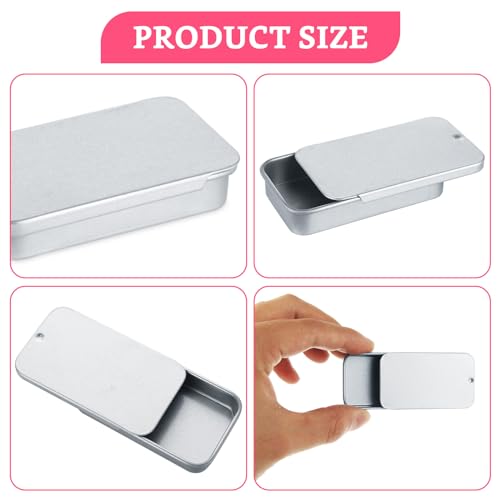 Image of DAJAVE 100 Pack Mini Metal Tin Containers, 0.5 oz Rectangle Metal Tin Box with Slide Lids for Lip Balm, Jewelry, Crafts, Pills (Silver)