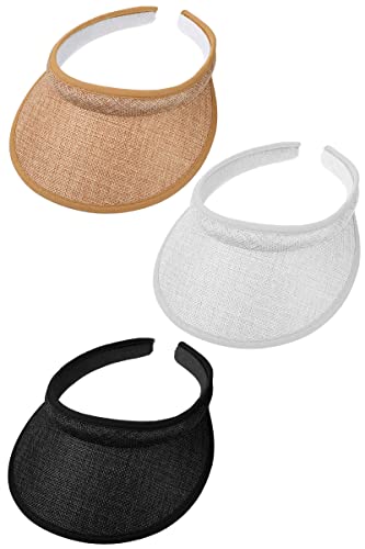3 Pcs Kids Visor Sun Hats for Girls Boys, Adjustable UV Protection Athletic Sports Hats for Children Summer Large Brim Visor Cap for 2-7 Years Old, White Khaki Black