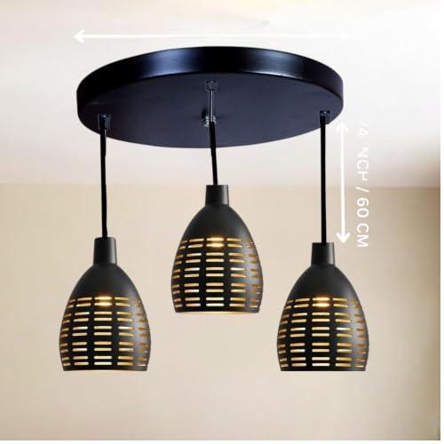 Image of GreyWings Antique Hanging Light for Home, Black Aluminium 3 Light Pendant Ceiling Lamp, Vintage Chandelier,(Bulb not Included) Cluster Set