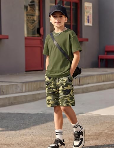 Image of Arshiner Boys Drop Shoulder T-Shirt & Drawstring Waist Shorts Summer Casual Outfits (5-12 Years)