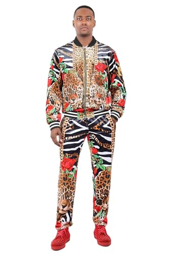 Barabas Men's Zipper Closure Leopard Zebra Floral Chain Jacket 2JBP22