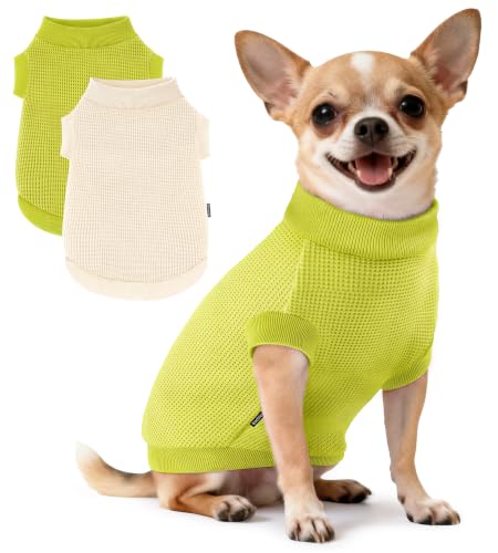 Image of 2 Pack Dog Shirt for Small Supplies Functional Waffle Dog Clothes Warm Soft Sweatshirt Outfit for Dogs Cats Pet Apparel