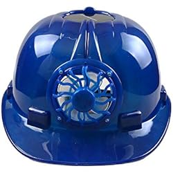 Casco Con Ventilador HYFAN Hard Hats - Casco de seguridad ventilado transpirable con ventilador solar y forro ajustable extraíble (PP, azul)