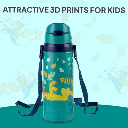 Image of CELLO Kidzbee Autumn 400 Pluto Design Insulated Kids Sipper Water Bottle 400 ml | Food Grade, 3D Touch & Feel Design, BPA Free, Leakproof Easy Press Open Flip Top Cap Insulated Kids Water Bottle
