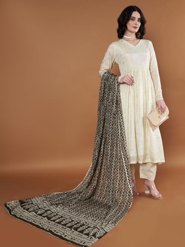 Image of Women's Cotton Blend Floral Print Dupatta with 2.20 Meters | Women's cotton printed dupatta with tassels
