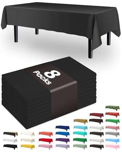 Pureegg Plastic Table Cloth Disposable 8 Pack, 54 x 108 Inch Table Cloths, Graduation Decorations Class of 2025, Graduation Party Tablecloths, Rectangle, Plastic Cover, Leakproof & Sturdy, Black