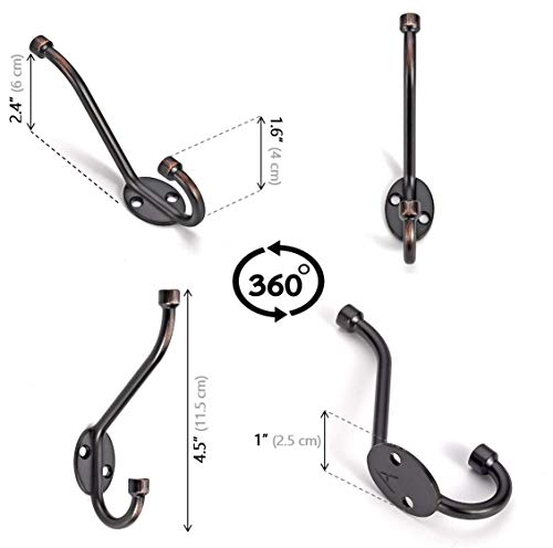 Ambipolar Wall Mounted Standard Decorative Heavy Duty Double Coat Hooks,5 Pack With Screws, Oil Rubbed Bronze (6636-T310) #TOP2