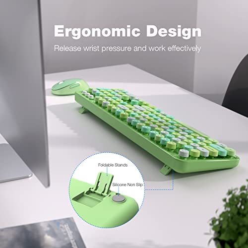 Knowsqt Wireless Keyboard And Mouse Combo, Green 104 Keys Full-Sized 2.4 Ghz Round Keycap Colorful Keyboards, Usb Receiver Plug And Play, For Windows, Mac, Pc, Laptop, Desktop #TOP2