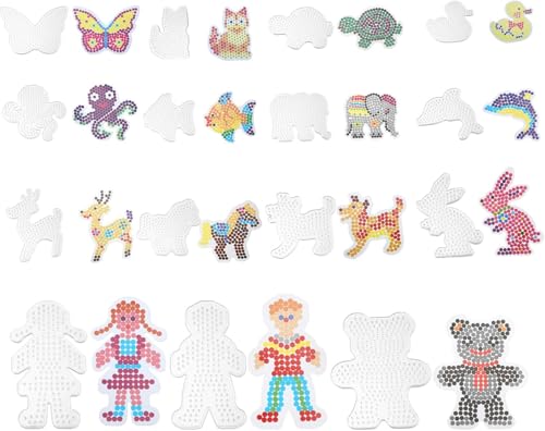 5mm Plaques de Perles a Repasser, 15 Pcs Modèles de Perles à Repasser en Plastique Support Perles Repasser Transparents avec 15 Cartes Colorées Kit de Perle...