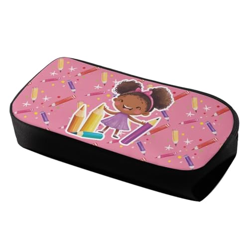 Image of Pencil Case Organizer for Kids Girl Boy Pencil Girl Print Pen Marker Holder Zipper Storage Bag Big Pencil Pouch for College School Office Pink