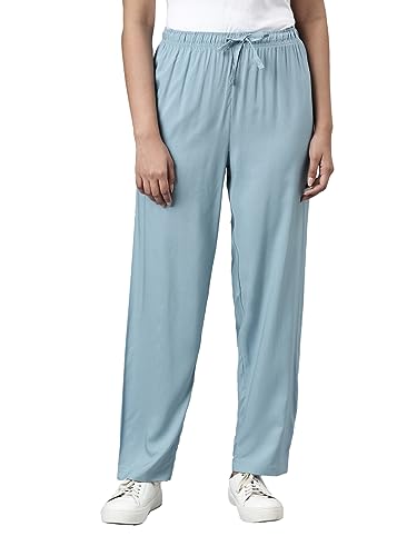 Image of GO COLORS Women Solid Mid Rise Relaxed Fit Viscose Casual Pants