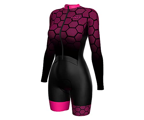 Sparx – Conjunto de ciclismo feminino premium acolchoado para ciclismo, Pentágonos rosa, 3G