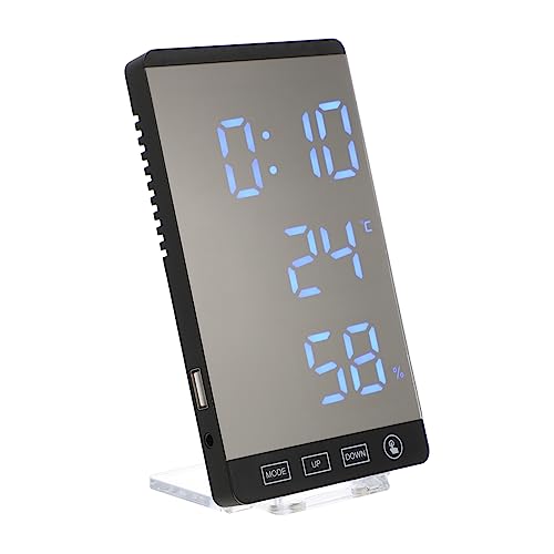 Yardenfun 1 LED Mirror Alarm Clock with Hygrometer Thermometer Stylish Touch Screen Display for Power Off Memory Function Mounting Options