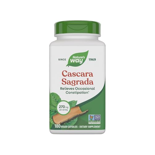Natures Way Cascara Sagrada Bark Occasional Constipation Relief for Adults and Kids Ages 12+ Supports Regularity* Non-GMO Project Verified 270 mg per Serving 180 Capsules (Packaging May Vary)