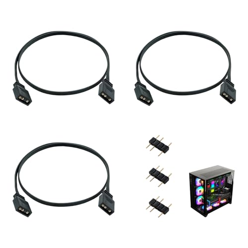 3 Piezas Cables de Extensión ARGB de 5 V 3 Pines, ARGB Divisor Cable con Conectores Macho y Hembra Intercambiables, Compatible con Tiras LED Direccionables y Ventiladores RGB para PC Gaming, 0,5m