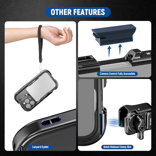 Image of NEEWER 16 Pro Cage, Quick Release Video Rig Phone Stabilizer Compatible with iPhone 16 Pro with Adapters of 67mm Filter, 17mm Lens & T Mount Lens, Full Camera Control Access, PA073