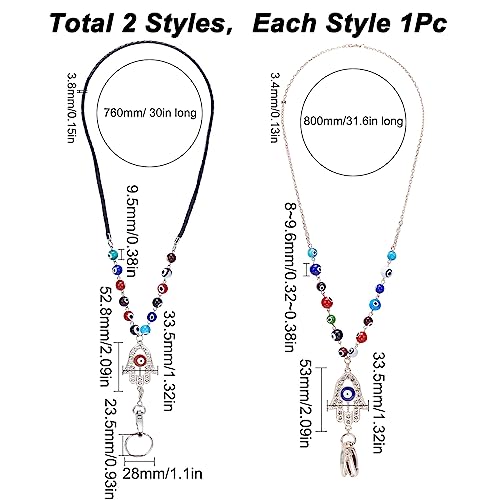 SUNNYCLUE 1 Box 2 Style Lanyard Necklace Glass Evil Eye Fashion Lanyards Lucky Name Card Beaded Lanyards for Women Students Teachers Staff Nurses ID Badges Keys Office Kaychain KeyRing Gift Supplies - Image 2