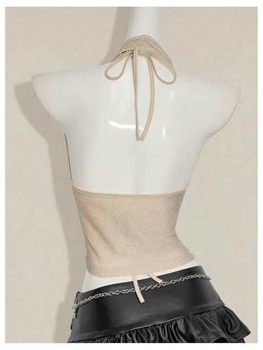 SweatyRocks Women's Glitter Draped Halter Tops Low Cut Going Out Top with Micro Crop 2 Piece Outfits2