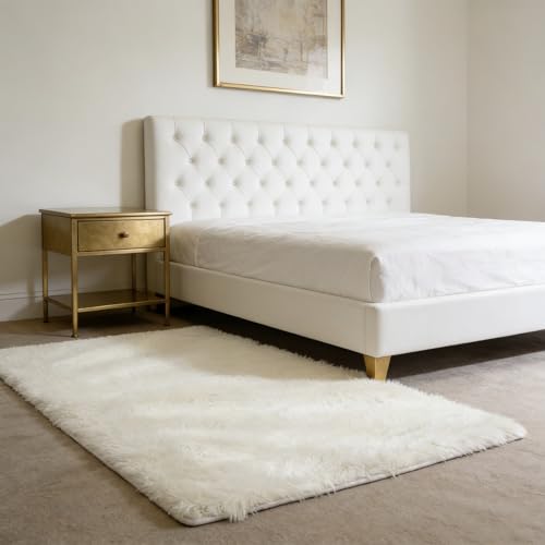 Tapis de salon 200x300 blanc antidérapant et facile à entretenir pour chambre