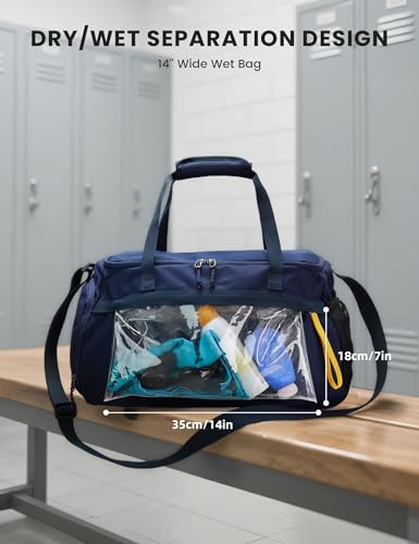 Image of SKYSPER Gym Bag for Men & Women with Shoe Compartment, Carry-on Gym Duffle Bag for Travel and Sports, Workout Overnight Bag with Large Wet Pocket, Blue