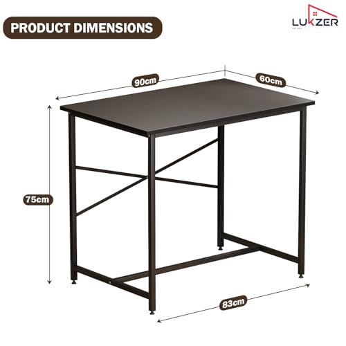 Image of Lukzer Metal & Engineered Wood Study Table for Home & Office | MST-008 /Black & Black | Laptop & Computer Workstation Desk | Sturdy Writing Table for Students & WFH | Spacious Tabletop (90x60x75 cm)
