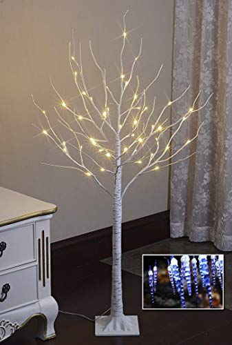 LIGHTSHARE Lighted Tree 4FT 48 LED Lighted Birch Tree for Decoration Inside and Outside, Home Patio Wedding Festival Christmas Decor, Warm White
