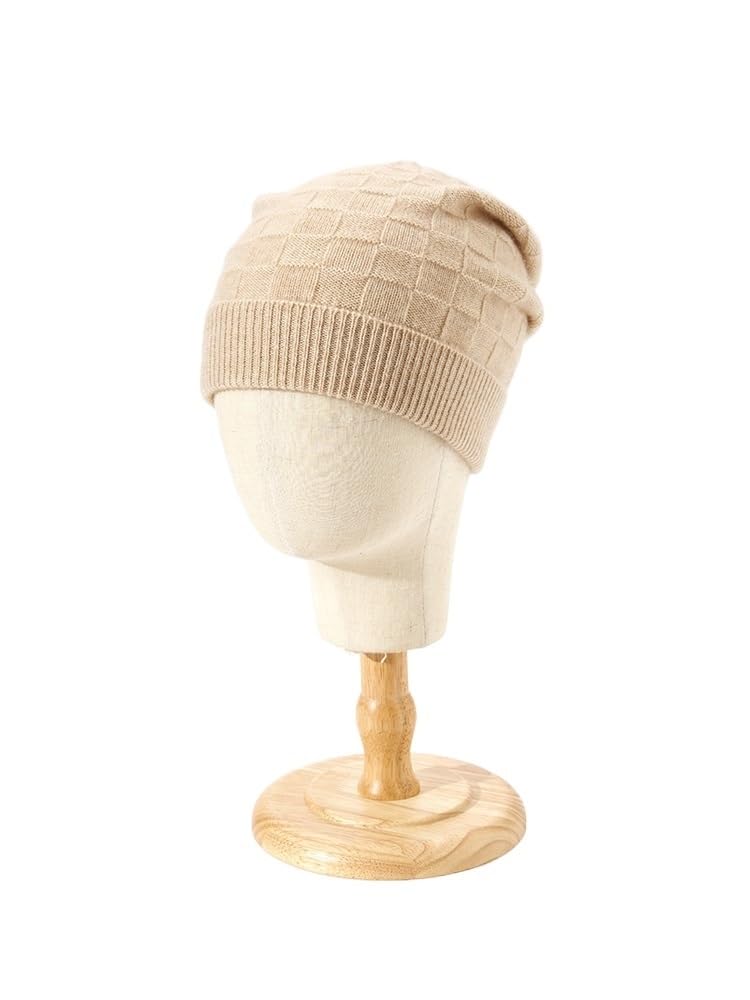 Gorro Invierno Mujer Sombrero de Invierno Tejido de Cachemira de Lana con Textura a Cuadros for Mujer, Sombrero Suave for Hombre, Sombrero a Cuadros cálido Neutro Gorro Mujer