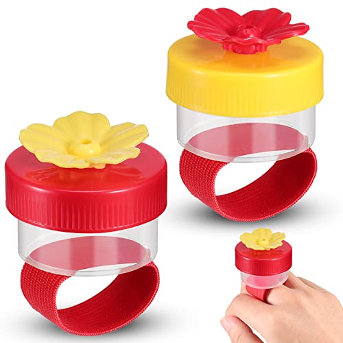 Zopeal 2 Pieces Hummingbird Wrist Feeder for Outdoor Hummingbird Hand Feeder Feeding Perch Feed with Adjustable Strap Flower Held Mini Hand Feeding Tools (Ring Style)