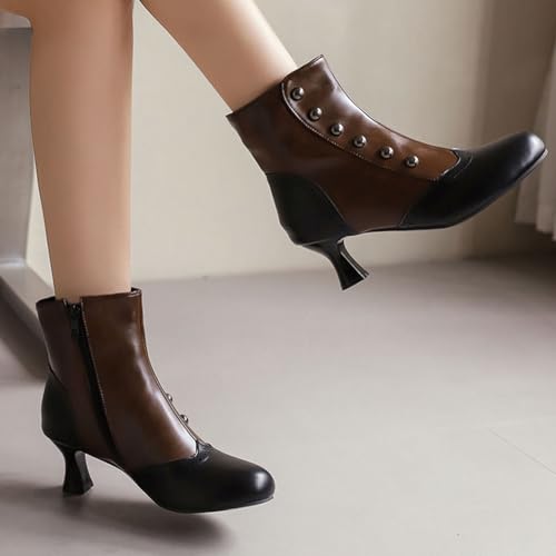Bottines de style victorien aux finitions dentelées de qualité supérieure marron - 4