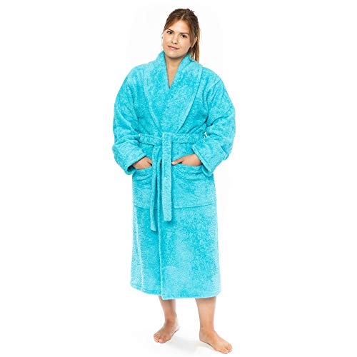 Luxury Terry Cloth Hotel Bathrobe - Premium 100% Turkish Cotton Robe Unisex (Aqua, Small)